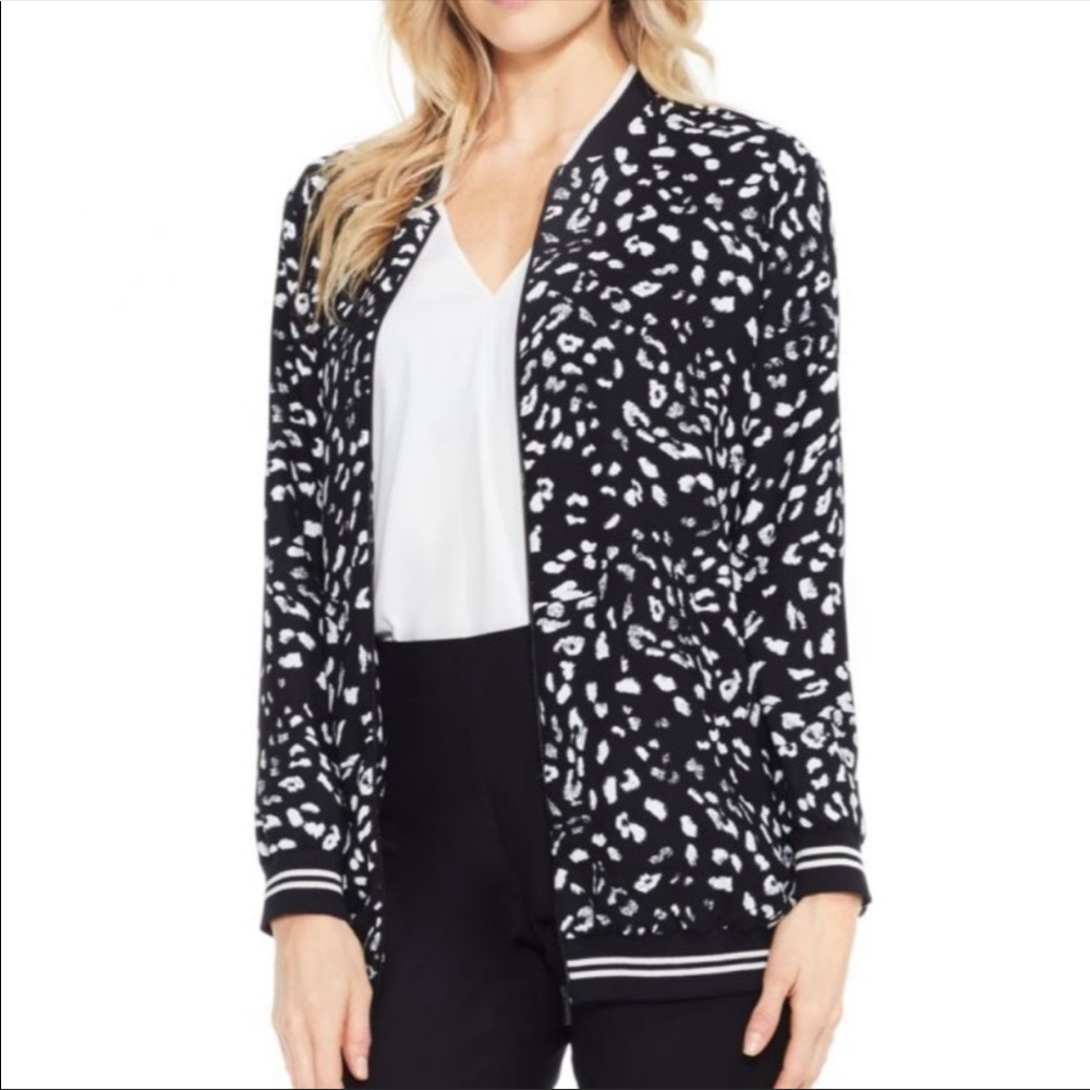 Vince Camuto Leopard Print Bomber Jacket Oversized Fit Women's Sz Large Spring